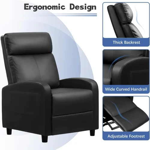 Miniatura 7 de Furniwell Silla reclinable de masaje para sala de estar, silla ajustable de cuero sintético reclinable, asiento para cine en casa, sofá individual