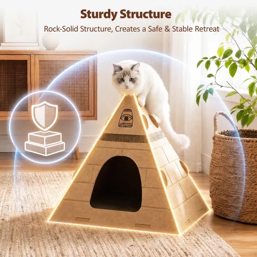 Miniatura 3 de Cueva para gatos, diseño piramidal de fieltro para gatos de interior Scratch-Resistant & Foldable Cat House, Calming Sleeping Hideaway, Pharaoh