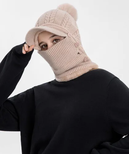 Miniatura 10 de HUAMULAN Gorro de invierno de una pieza para mujer, pasamontañas de forro polar, pasamontañas, máscara facial, bufanda, orejeras, esquí, nieve