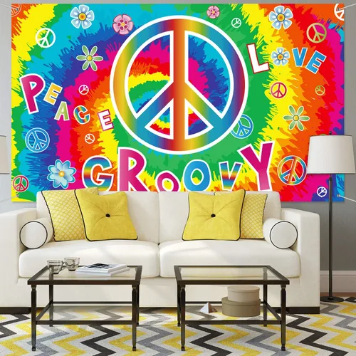 Miniatura 6 de Blulu Decoraciones de fiesta de los años 60, pancartas de amor y paz, carteles hippie para porche de los años 60, decoración de pared para fiestas