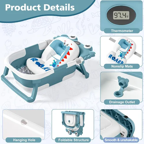 Miniatura 2 de Bañera plegable para bebés recién nacidos con termómetro y almohadilla flotante suave Bañera portátil y plegable para viajes para bebés de 0 a 36