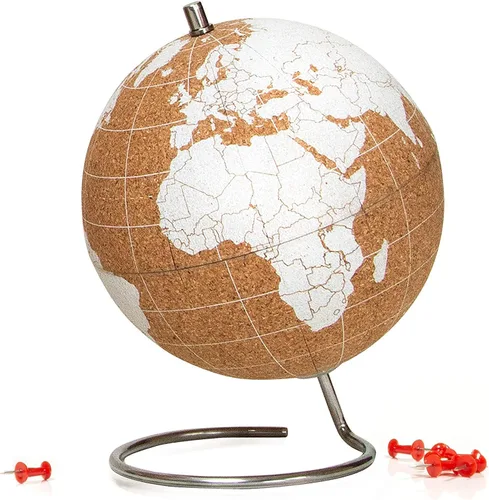 Suck UK Mapa del mundo del globo de corcho con pasadores - Mapa completo del globo del mundo en hermoso corcho mini de 6 pulgadas