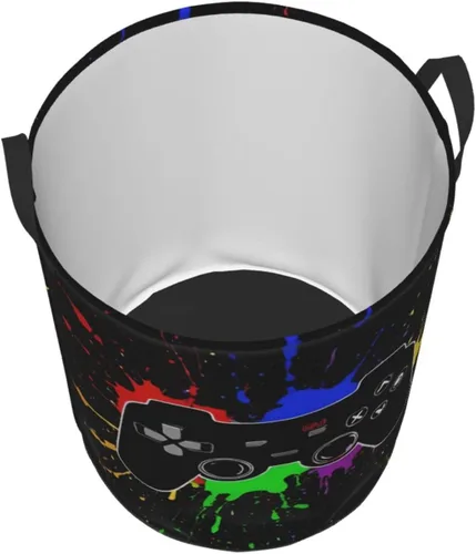 Miniatura 2 de Cesta redonda para ropa sucia con temática de videojuegos, cesta de almacenamiento para juguetes, organizador de ropa, para el hogar, baño, Juego #02