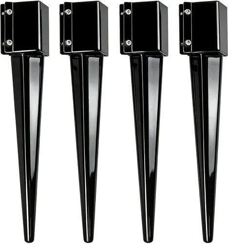 Paquete de 4 postes de 36 pulgadas de anclaje de poste de metal negro con recubrimiento en polvo de 36 x 4 x 4 pulgadas de diámetro exterior