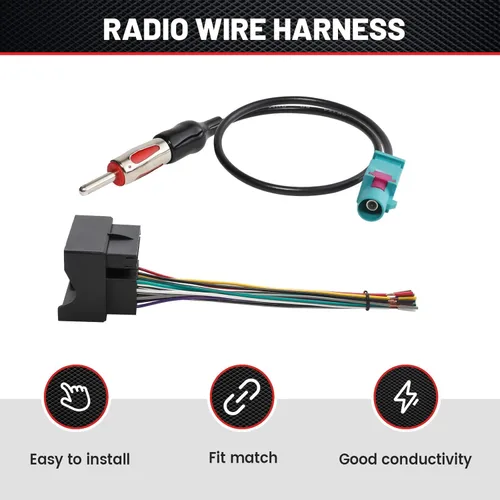 Miniatura 2 de RED WOLF Arnés de cableado estéreo con adaptador de antena Fakra para BMW 3/5, Volkswagen 2004-2015, Audi 2002-2010 Mercedes-Benz 2007-2015 Montaje