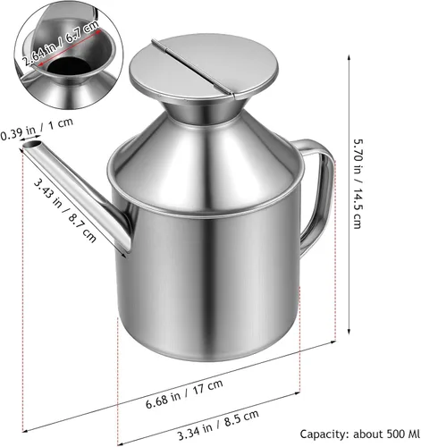 Miniatura 3 de Kichvoe Botella dispensadora de aceite de acero inoxidable para cocina, recipiente de aceite de cocina con tapa giratoria de 6.69 x 5.70 x 3.34