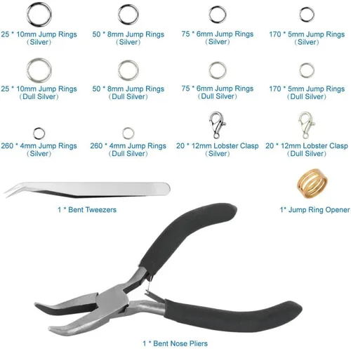 Miniatura 2 de Anezus Anillos de salto para suministros de fabricación de joyas con alicates de anillo de salto (1200 piezas de plata mate y plata brillante)