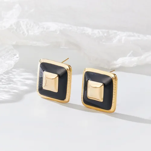 Miniatura 5 de Aretes gruesos de oro para mujer, aretes cuadrados de flor negra, aretes rojos llamativos, aretes delicados grandes retro, regalos de joyería