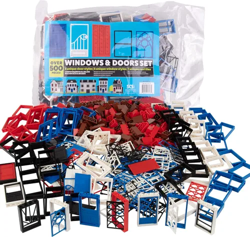 Miniatura 7 de 500 piezas de ladrillos de bloques de construcción para ventanas, puertas y techos, incluye más de 500 piezas de puertas y ventanas únicas