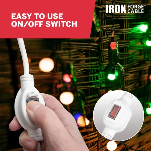 Miniatura 6 de Iron Forge Cable Cable de extensión blanco de 3 pies para exteriores con interruptor en línea impermeable IP65 de encendido/apagado, interruptor