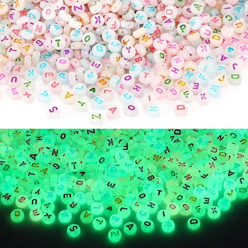 1900 cuentas de letras, cuentas de letras DECYOOL que brillan en la oscuridad, cuentas acrílicas del alfabeto, con 1 rollo de cuerda elástica para