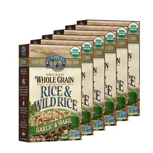 Lundberg Family Farms - Arroz orgánico de grano entero y arroz silvestre, ajo y albahaca, guarnición, básico de despensa, 100% grano entero, sin