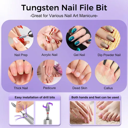 Miniatura 4 de Fantexy Juego de brocas para uñas acrílicas, 3/32 pulgadas, brocas profesionales de tungsteno para uñas, herramientas de arte de uñas, manicura
