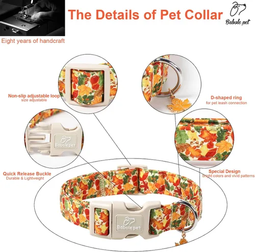 Miniatura 3 de Collar de otoño para perro, lindo collar de cachorro con hojas de otoño, ligero, cómodo, ajustable, para mascotas pequeñas, medianas y grandes