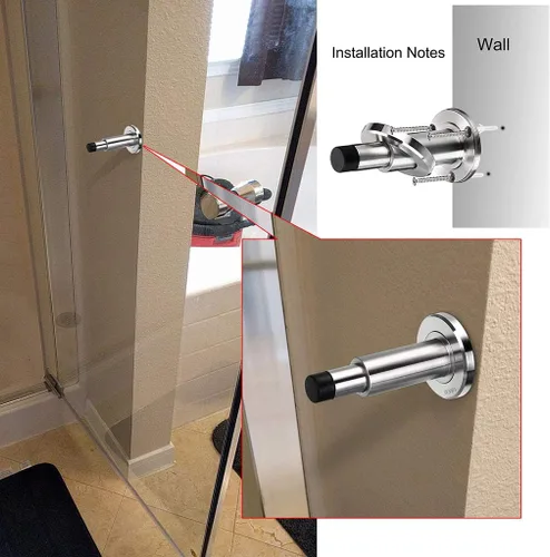 Miniatura 5 de Sumnacon Tope de puerta ajustable y resistente, tope de puerta moderno de acero inoxidable con amortiguador de goma, tope de puerta de metal montado