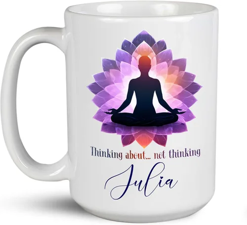 Miniatura 19 de Taza de café personalizada con nombre para yoga, taza de té de yoga con divertido diseño de perezoso, taza de inspiración para yoga y amantes