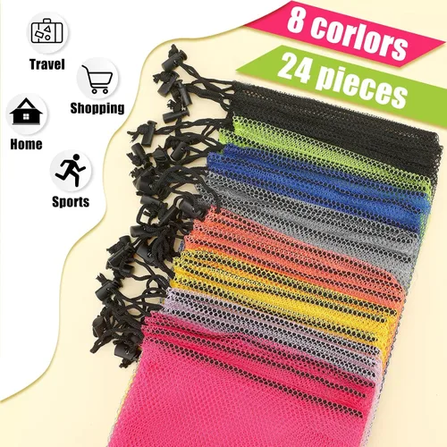 Miniatura 4 de 24 bolsas de malla con cordón de malla para lavandería, bolsas de nailon, bolsa de nailon para acampar con cordón para juguetes