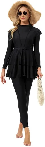 Miniatura 6 de Conjunto de 3 piezas de traje de baño para mujer, camiseta de manga larga, pantalones y hijab, traje de baño musulmán islámico de cuerpo completo