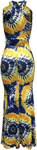 Miniatura 3 de Vestido largo halter de las mujeres, vestido de una sola pieza sin mangas con estampado teñido