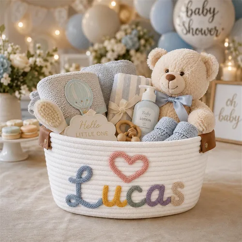 Miniatura 2 de Cesta de regalo personalizada para bebé, cesta de regalo personalizada para baby shower, cesta de bebé con nombre personalizado, set de regalo
