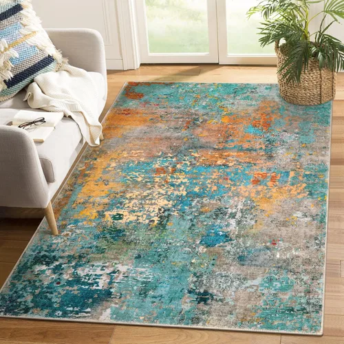 Miniatura 18 de Lahome Alfombra redonda moderna abstracta de 3 pies, color azul, lavable, de 3 x 3 pies, para cocina, entrada, suave, pequeña, antideslizante
