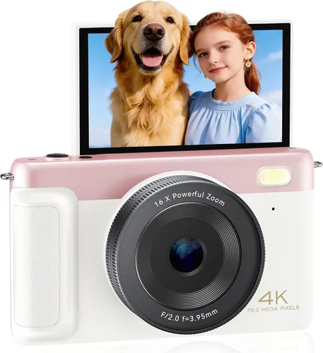 4K Digital Camera Vlogging Camera for Travel Point and Shoot | 75MP Photo Resolution, 4K 30FPS Video, 3-Inch Flip IPS Screen, 2500mAh Battery, 32GB