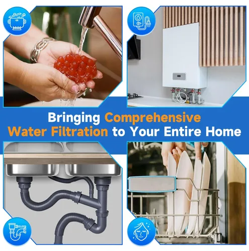 Miniatura 8 de PUREPLUS Sistema de filtración de agua de 2 etapas para toda la casa, reduce el cloro, el olor, los metales pesados, hierro, manganeso, carcasa