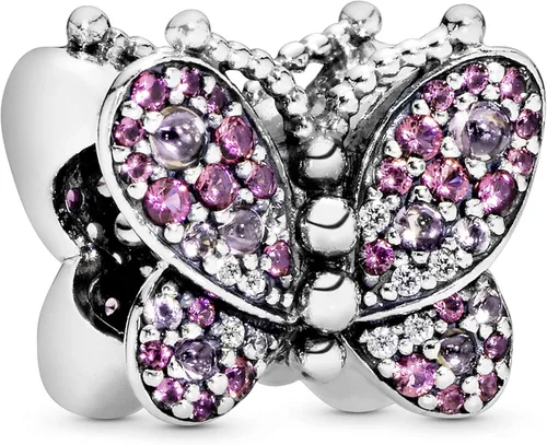 PANDORA Joyería de cristal de mariposa rosa y circonita cúbica en plata de ley Metal Cristal Circonita cúbica
