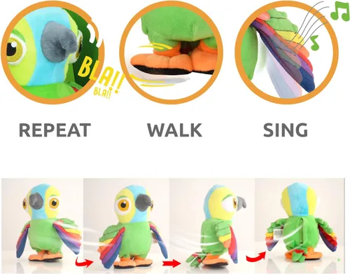 Miniatura 4 de La Granja De Zenon - Pepe Interactivo Loro 20CM - Peluche Musical - Repetir, Caminar y Tocar Canciones - El Reino Infantil