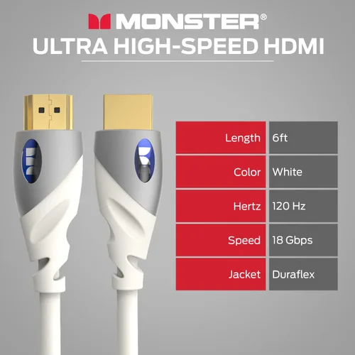 Miniatura 7 de Monster Cable HDMI 4k Ultra HD con Ethernet, resistente a la corrosión, contactos de oro rosa de 24 k y conexión V-Grip, cable HDMI para PS3