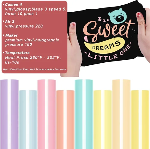 Miniatura 3 de WRAPXPERT Paquete de vinilo de transferencia de calor boho pastel para planchar de 12 x 10 pulgadas, 8 colores pastel surtidos HTV para camisetas