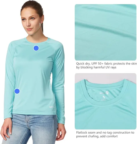 Miniatura 3 de BALEAF Camisas de manga larga para mujer, protección solar UPF50+, secado rápido, senderismo, pesca