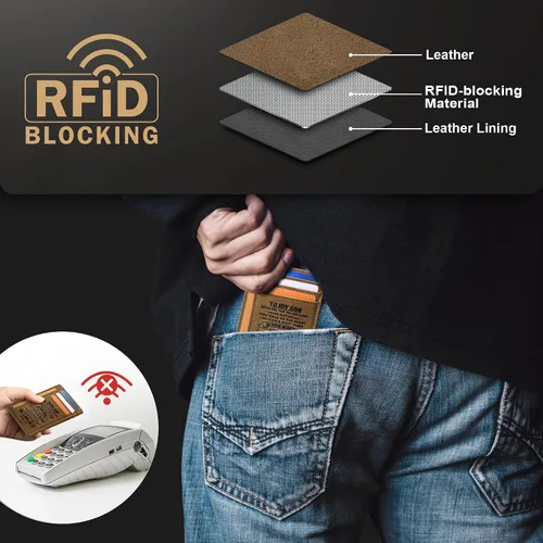 Miniatura 103 de Travelambo billetera mediana y minimalista de cuero para bolsillo frontal, con bloqueo de interferencia de radiofrecuencia