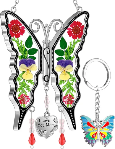 Miniatura 29 de KY &BOSAM - Adorno de mariposa atrapaluz para regalo de mamá, con la frase "I Love You Mom". Vitral para colgar en la ventana, carillón de viento