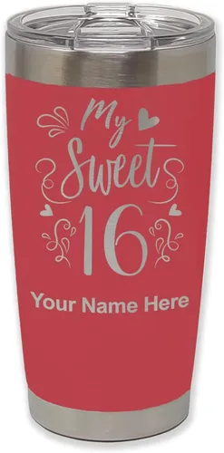 Miniatura 23 de LaserGram Taza aislada al vacío de 20 onzas, My Sweet 16, grabado personalizado incluido (gris)