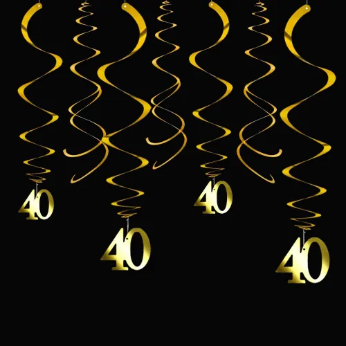 Miniatura 7 de Decoraciones de remolinos de fiesta negros y dorados, decoraciones de remolinos colgantes de techo, decoraciones de remolinos, paquete de 20