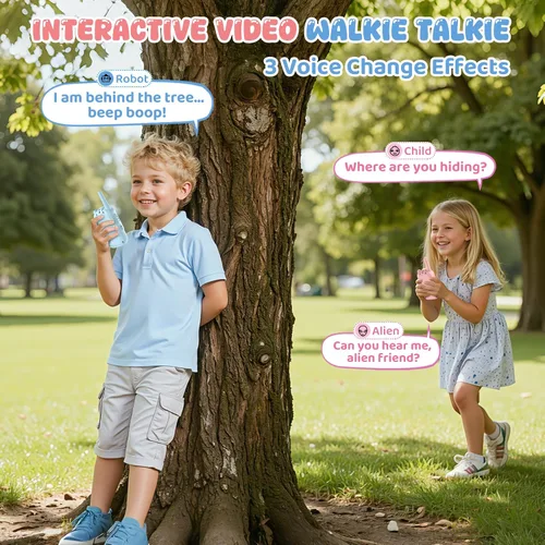Miniatura 5 de Walkie Talkie de Video para Niños - Paquete de 2 Walkie Talkies Recargables para Niños Radios de Largo Alcance, Video Intercomunicador y Efectos
