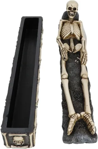 Miniatura 4 de Ebros Gift Ossuary - Esqueleto escalofriante de hueso macabro, descansa en paz, lápida, cementerio, incienso, soporte para quemador y caja
