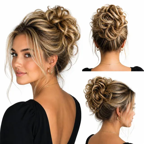 Miniatura 20 de CAISHA by Prettyshop Hairpiece Scrunchy Updo Bridal Peinado Voluminoso Ondulado Moño Desordenado Mezcla Rubio G13AL