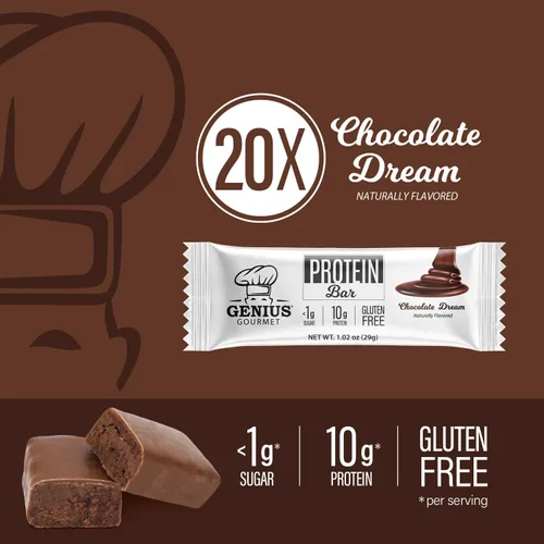 Miniatura 4 de Genius Gourmet Barra de proteínas, sueño de chocolate, aperitivo Keto, bajo en carbohidratos, bajo en azúcar y sin gluten, aperitivos de proteínas