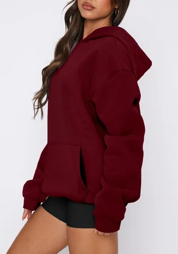 Miniatura 83 de onlypuff Sudadera casual con capucha para mujer, de manga larga, con bolsillo de canguro, hombro caído