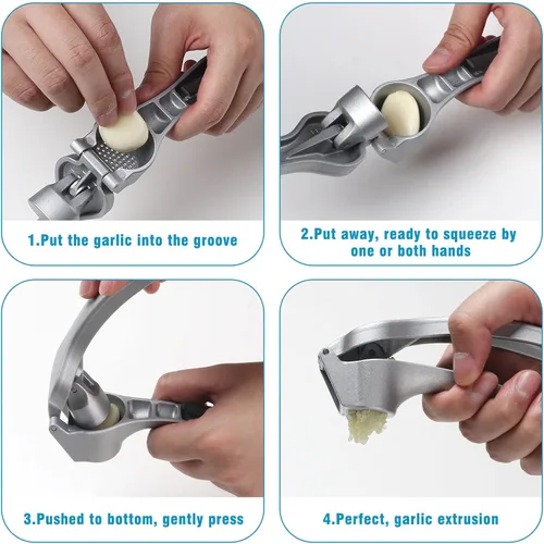 Miniatura 3 de Prensa de ajo, picadora de ajo, mango ergonómico fácil de apretar, a prueba de óxido, sin necesidad de pelar, prensa profesional de jengibre