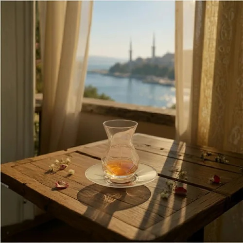 Miniatura 4 de Juego de 6 vasos de té turco con platillos, tazas de té transparentes de diseño especial para bebidas calientes y té de hierbas, tazas de té