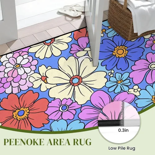 Miniatura 4 de Alfombra colorida estilo retro de los años 60 y 70 dibujada a mano, floral, lila, púrpura, flores, alfombra de juego para exteriores, alfombra