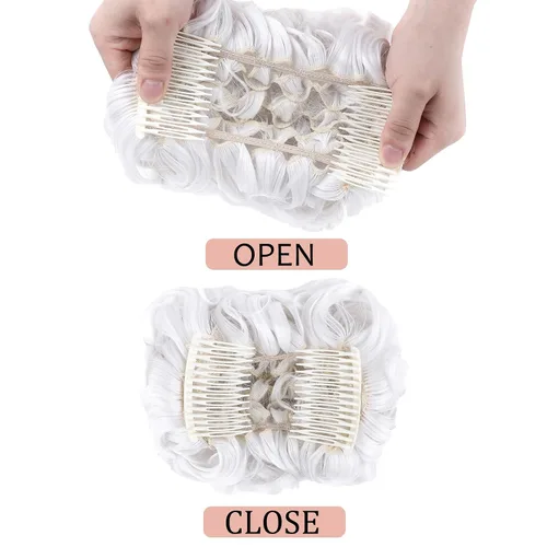 Miniatura 4 de Elaine Peines para moño desordenado, extensión de moños, extensión de moño grueso, con clip, coleteros para mujer (#blanco)