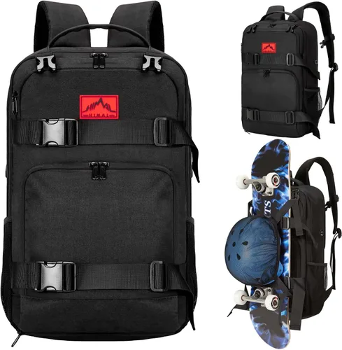 GoHimal Mochila para monopatín, mochila deportiva, bolsa para laptop, diseño multideportivo para hombres y mujeres, Negro, Tamaño único, Moderno