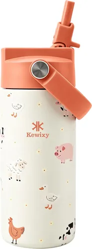 Miniatura 18 de KEWIXY Botella de agua aislada de 18 onzas con pajilla, tapa 2 en 1, popote y boquilla, a prueba de fugas, soporte para vasos, acero inoxidable