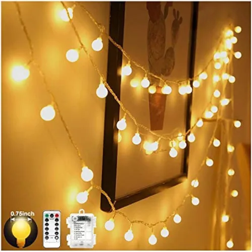 Miniatura 7 de Guirnalda de luces de globo funciona con pilas, color blanco cálido, resistente al agua, paquete de 2 unidades de 40 luces LED de 19.7 pies, 8 modos