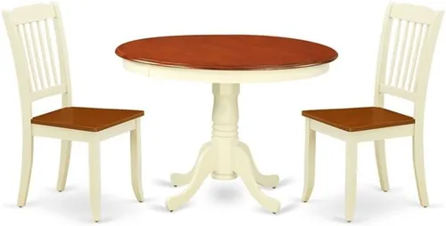 Miniatura 10 de East West Furniture HLDA3-BCH-W Juego de mesa de cocina de 3 piezas para espacios pequeños contiene una mesa de comedor redonda con pedestal y 2