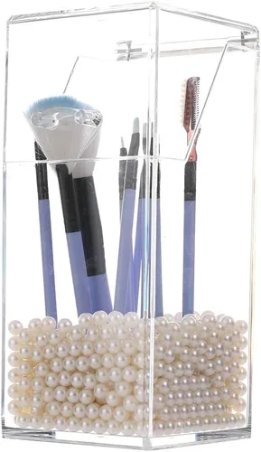Miniatura 5 de Sooyee Soporte para brochas de maquillaje, organizador de brochas de maquillaje con perlas blancas de 0.315 in, soporte para brochas de maquillaje a